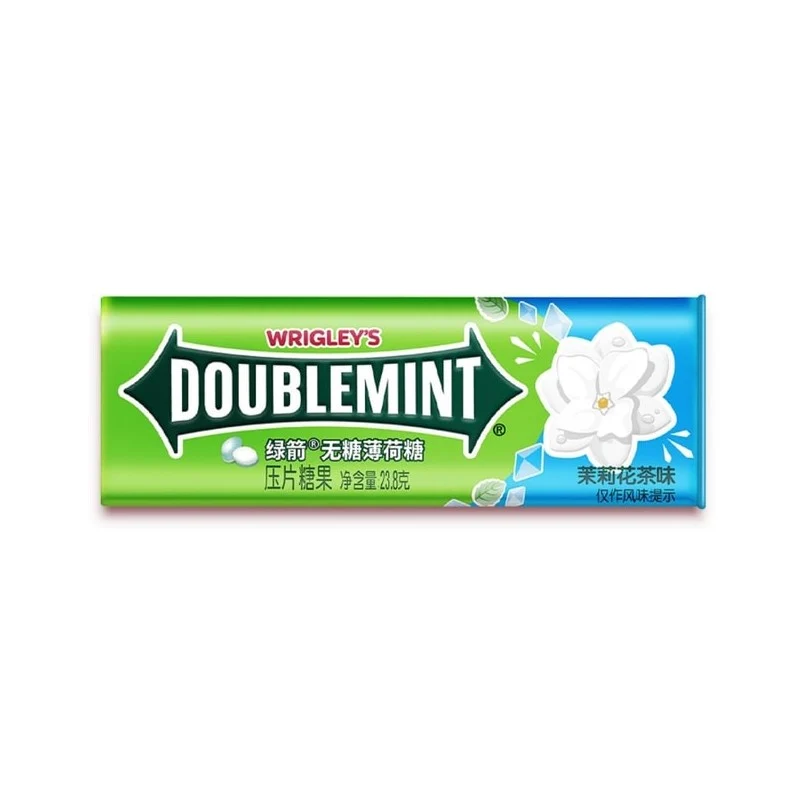 [Self-operated] China WRIGLEY'S DOUBLEMINT Green Arrow Sugar-free Mint Candy Jasmine Tea Flavor 23.8g Iron Box Breath Freshening Kissing Mouth Cleansing Lozenges Refreshing Candy Snacks