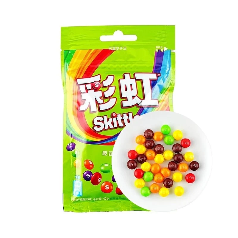 [Self-operated] China SKITTLES Rainbow Eat Rainbow Crispy Soft Candy Sour Flavor 40g Mixed Fruit Flavor Internet Celebrity Fruit Candy Children's Snack Candy