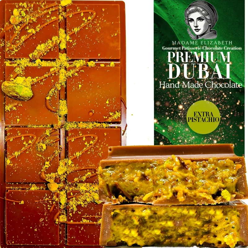 [Self-operated] MADAME ELIZABETH Premium Dubai Pistachio Butter Chocolate Bar 8 oz Freshly Handmade