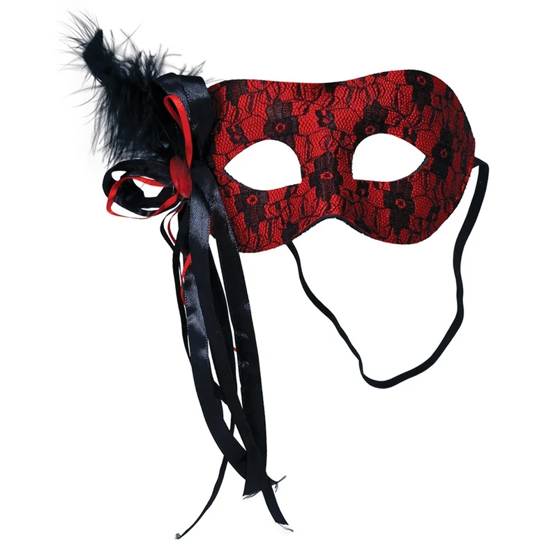 Rote Augenmaske mit Feder