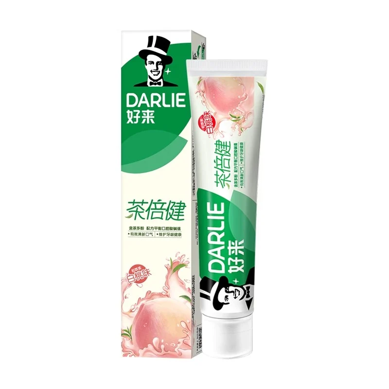 [Self-operated] China DARLIE Haolai (Black) Tea Double Health Toothpaste Primary Extract Tea White Peach Flavor 160g Fresh Breath Care Gum Whitening Stain Removal