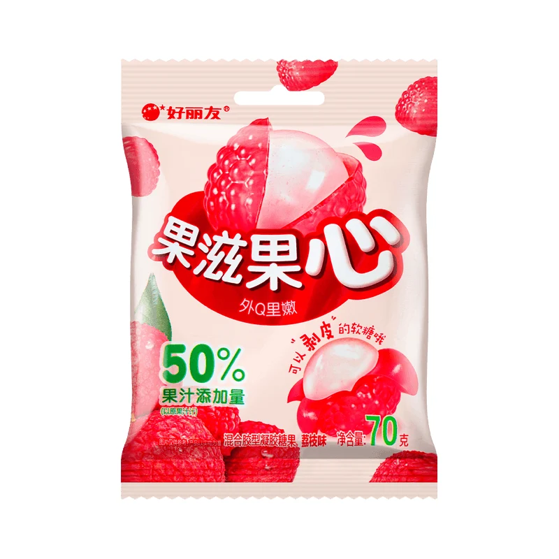 [Self-operated] Korean ORION Orion Fruity Fruit Sandwich Soft Candy Lychee Flavor 70g Peelable Soft Candy Gummy Candy Internet Celebrity High-value Children's Snacks Candy Snacks