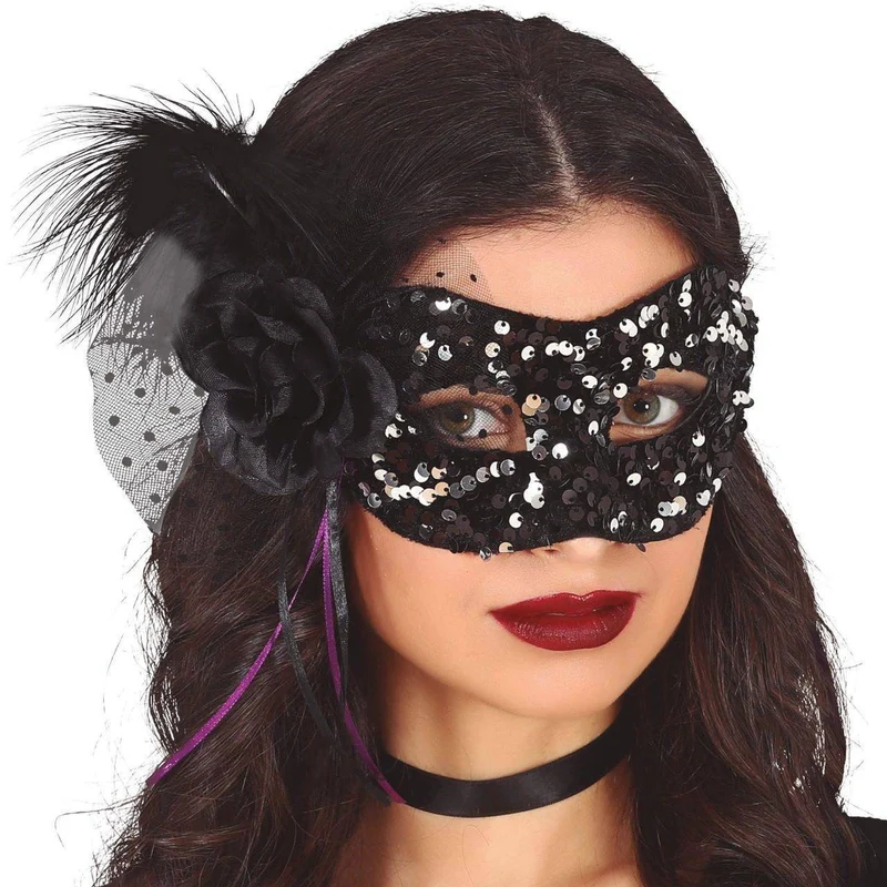 Schwarze und silberne Pailletten-Augenmaske