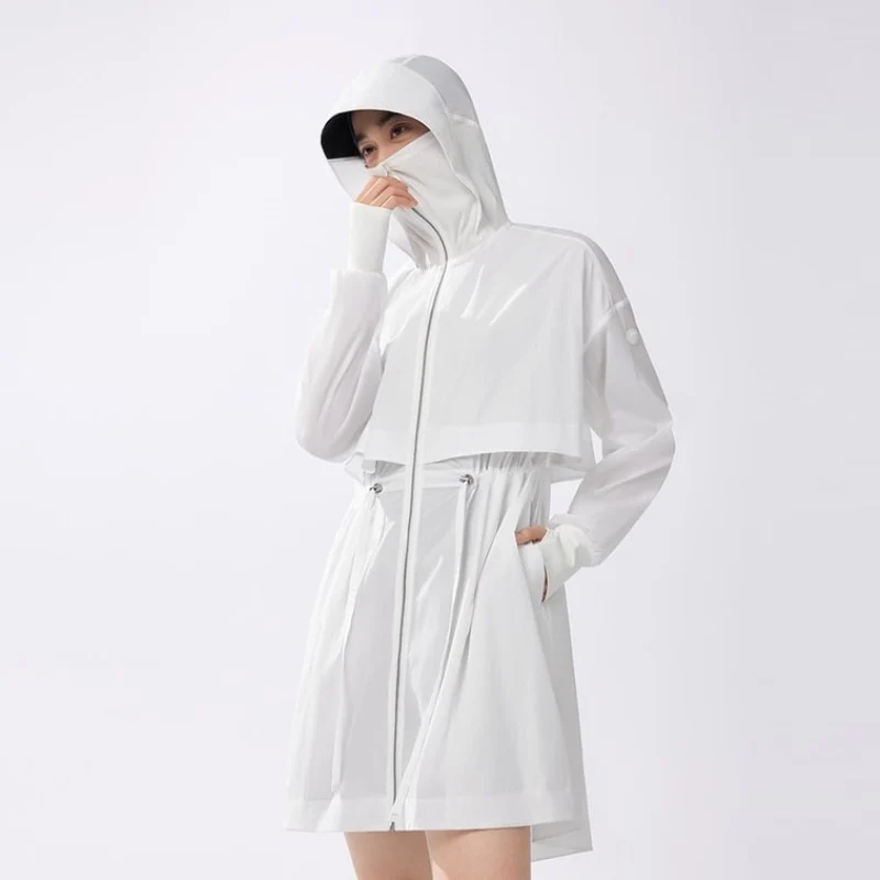 【Self-operated】China Beneunder Banana Women's Light Medium-length Sun Protection Clothing Summer Windbreaker Cream Milk White 160/84A M Size Thin Jacket Raincoat Sun Protection Hat Mask All-in-one Clothing Anti-ultraviolet Ice Silk Sun Protection Shirt Breathable Light Sun Protection Clothing