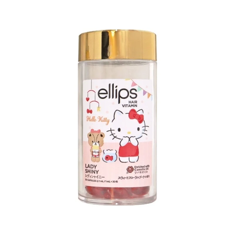 [Self-operated] Indonesia ELLIPS Yilishi Vitamin Hair Care Capsule Hair Oil Red Hello Kitty 30 capsules moisturizing, shiny and soft