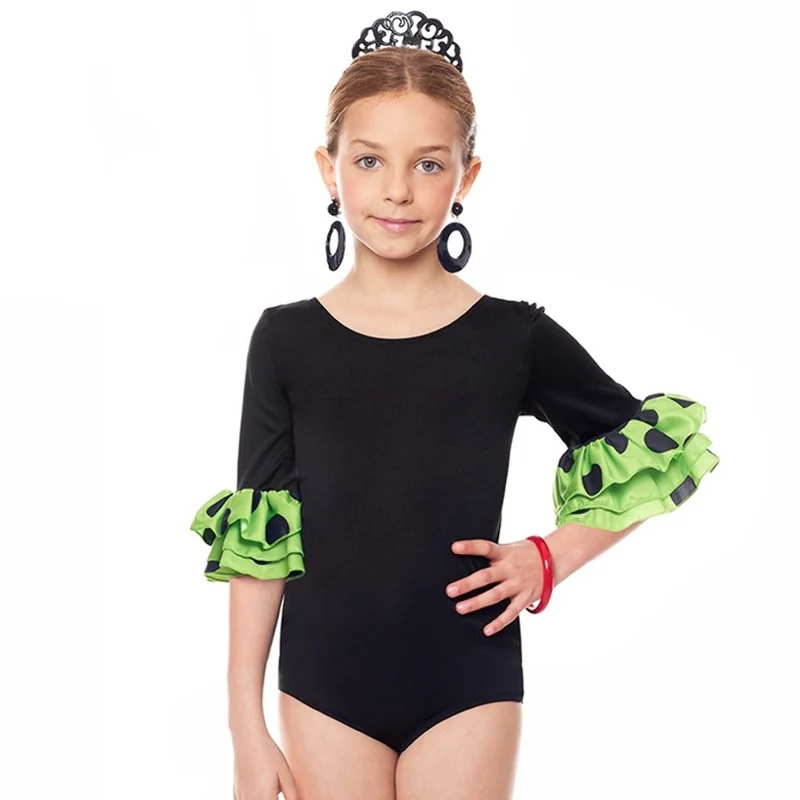 Schwarzer und Grüner Flamenco-Body für Kinder
