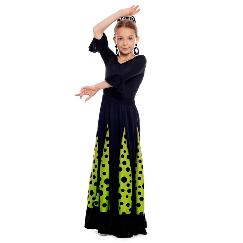 Schwarzer und Grüner Flamenco-Rock mit Kielen für Kinder