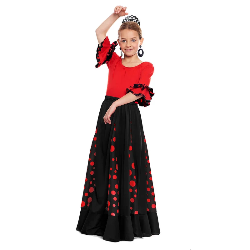 Schwarzer und roter Flamenco-Rock mit Kielen für Kinder