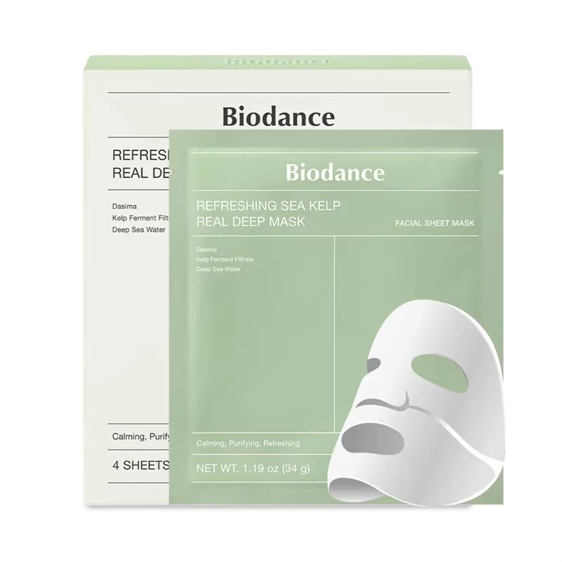 [Self-operated] BIODANCE Green Kelp Deep Refreshing Hydrogel Mask 34g*4 pieces from Korea Soothing, calming, hydrating, improving pores, sebum, smoothing, elasticity, strengthening skin, low irritation, sensitive skin & acne skin, need to be applied for 3 hours, can be applied overnight