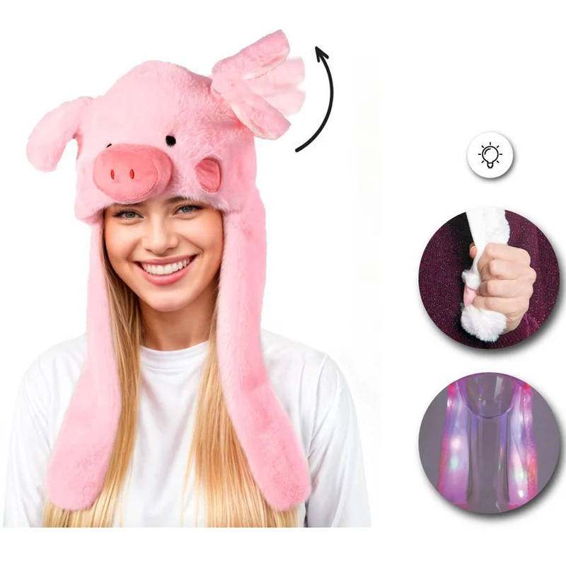 Wackelohr Mütze Schweinchen mit beweglichen Ohren und Licht