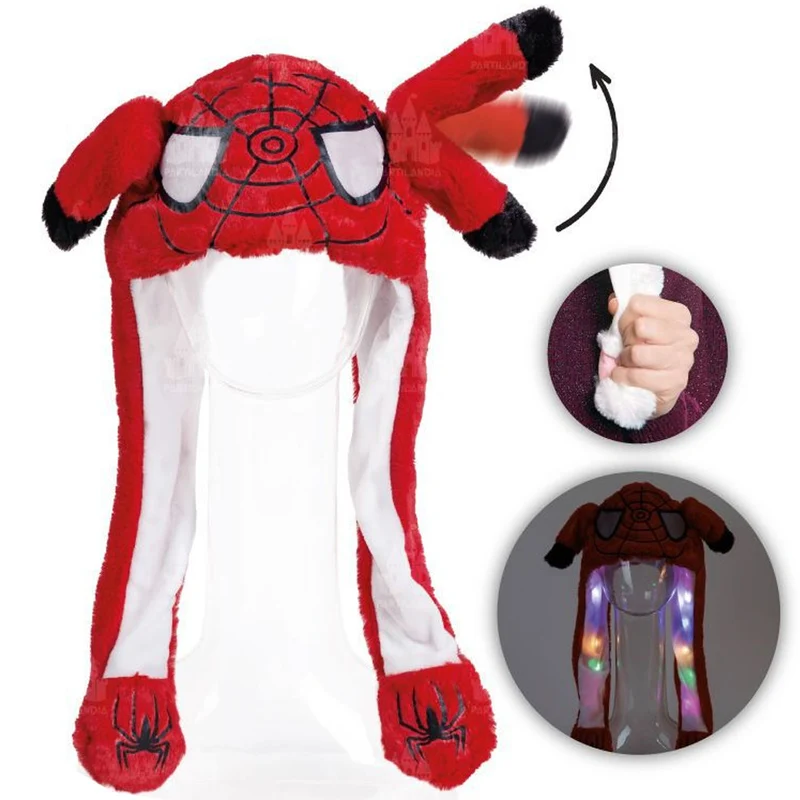Wackelohr Mütze Superheld-Spider mit beweglichen Ohren und Licht