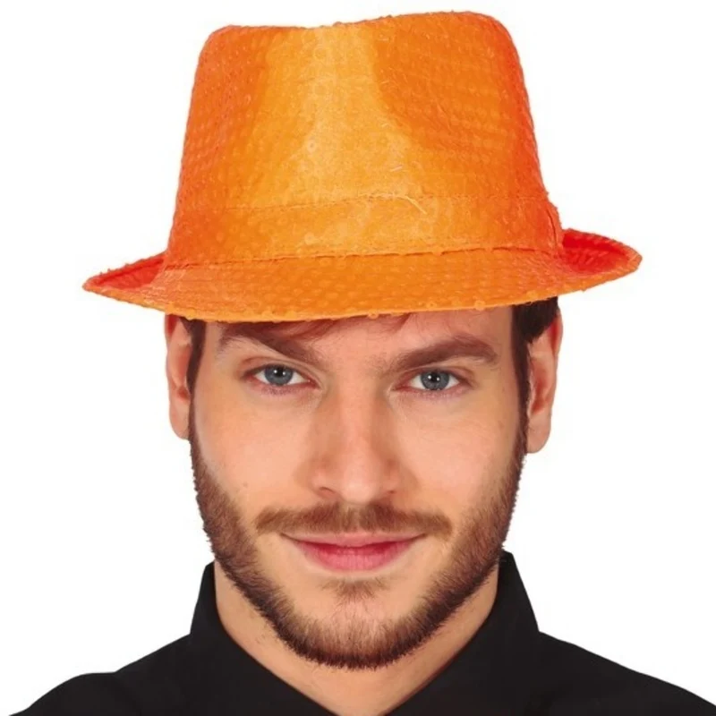 Orangefarbener Pailletten-Gangsterhut Eco