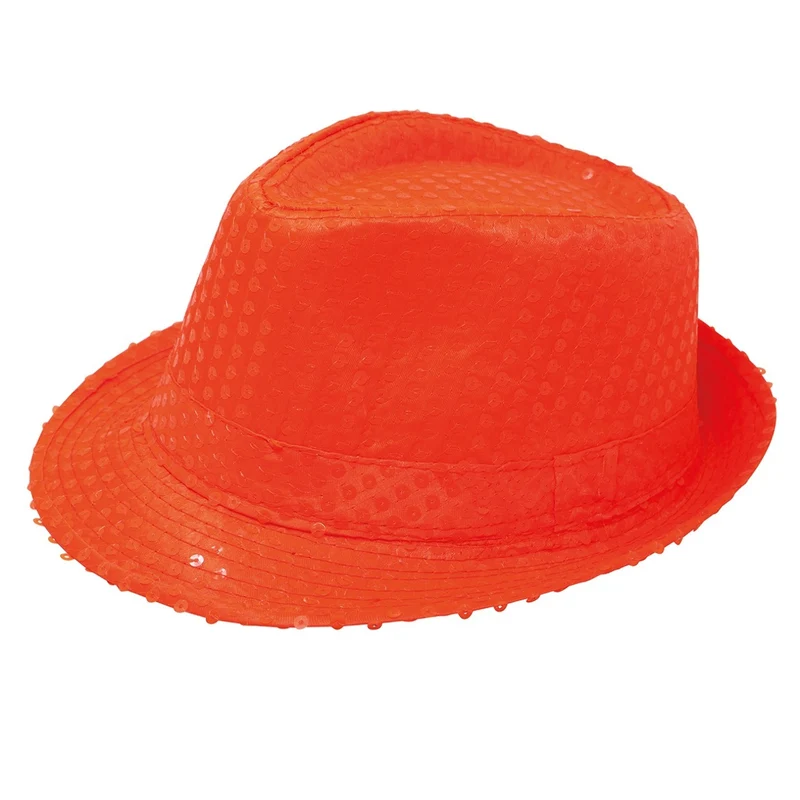 Orangefarbener Pailletten-Gangsterhut Eco