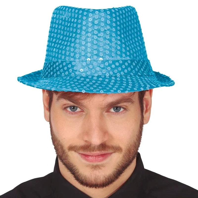 Hellblauer Pailletten-Gangsterhut Eco