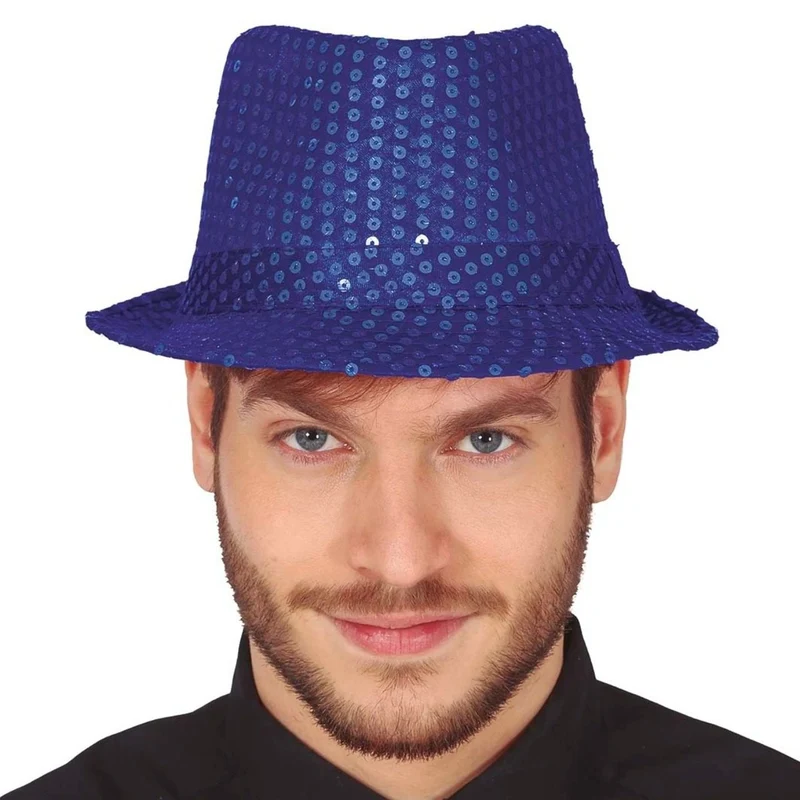 Blauer Pailletten-Gangsterhut Eco