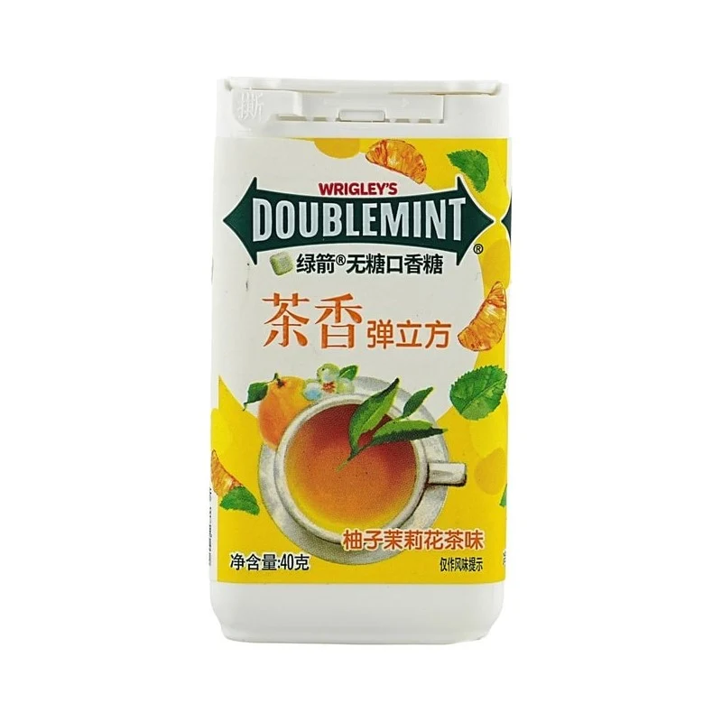 [Self-operated] China WRIGLEY'S DOUBLEMINT Green Arrow Sugar-free Chewing Gum Tea Fragrance Cube Grapefruit Jasmine Tea Flavor 40g Breath Fresh Kissing Mouth Clearing Lozenges Refreshing Candy Snacks