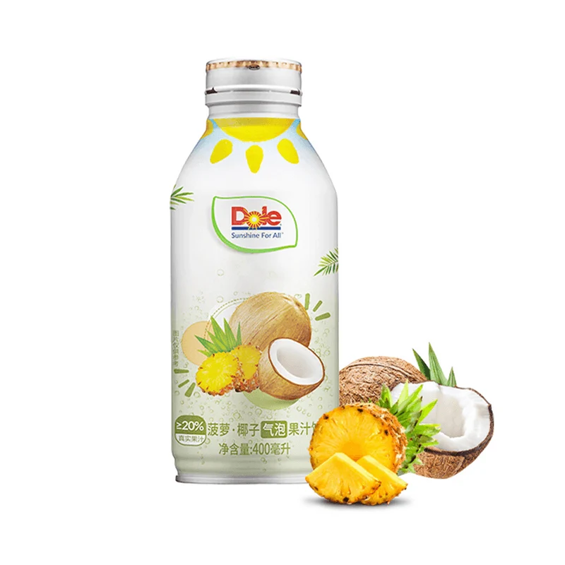 [Self-operated] China Dole Pineapple Coconut Sparkling Juice 400ml Super high juice content Compound carbonated beverage Juice drink Summer drink Low calorie 0 sucrose 0 fat