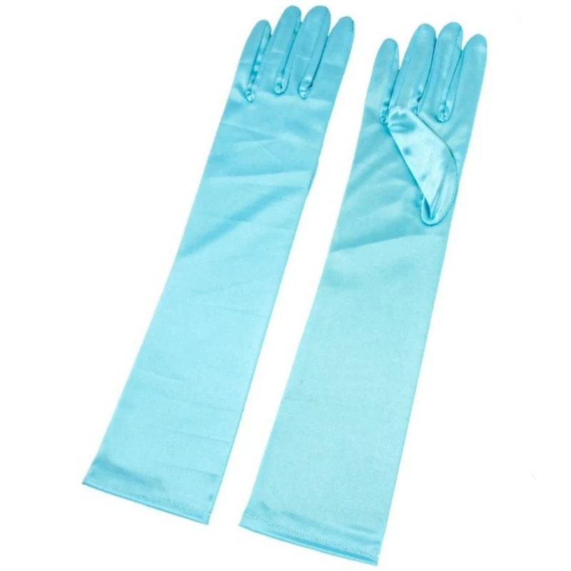 Lange hellblaue Satinhandschuhe