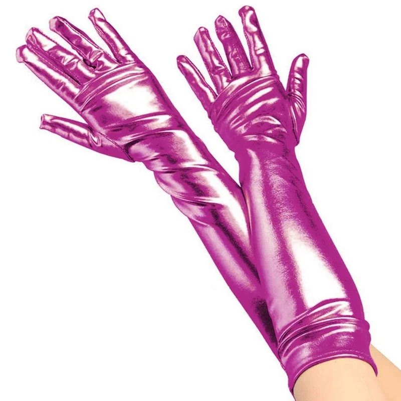 Lange fuchia Metallic-Handschuhe