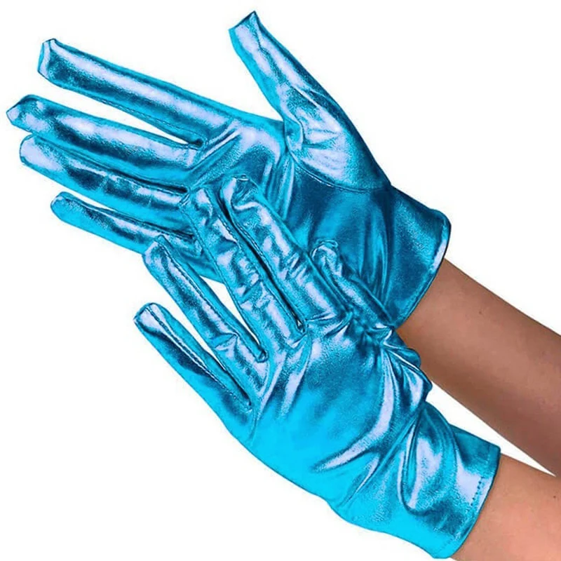 Hellblaue Metallic-Handschuhe