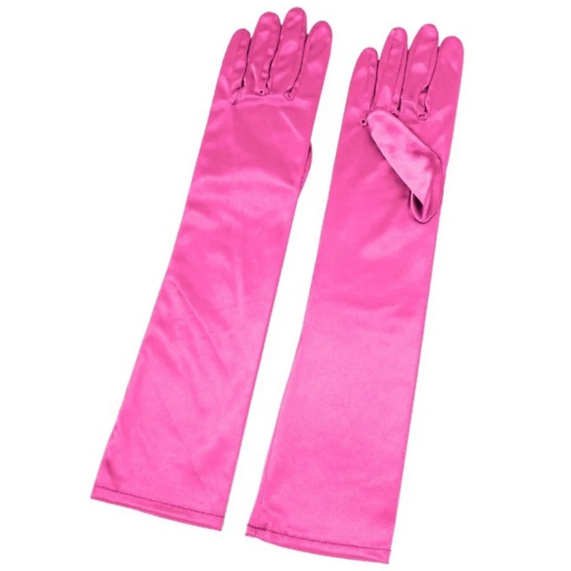 Lange fuchsiafarbene Satinhandschuhe