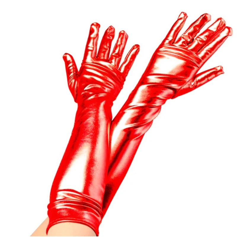 Lange rote Metallic-Handschuhe