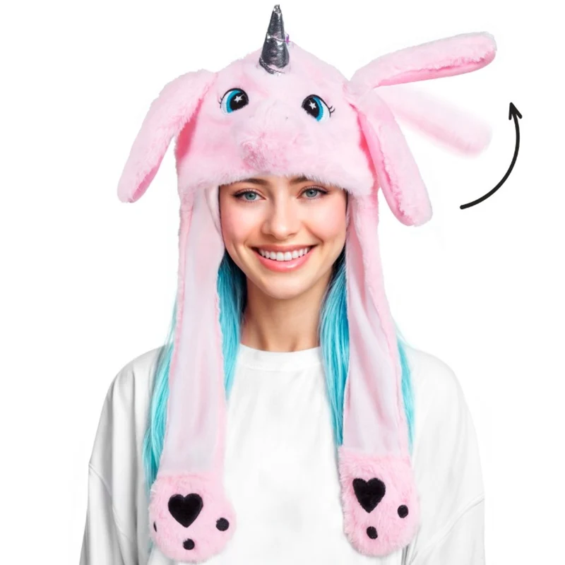 Wackelohr Mütze Rosa-Einhorn mit beweglichen Ohren und Licht