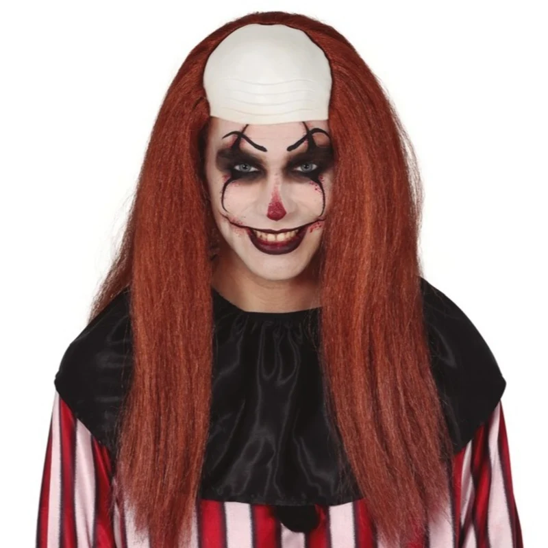 Clown-Perücke in Braun mit Halbglatze