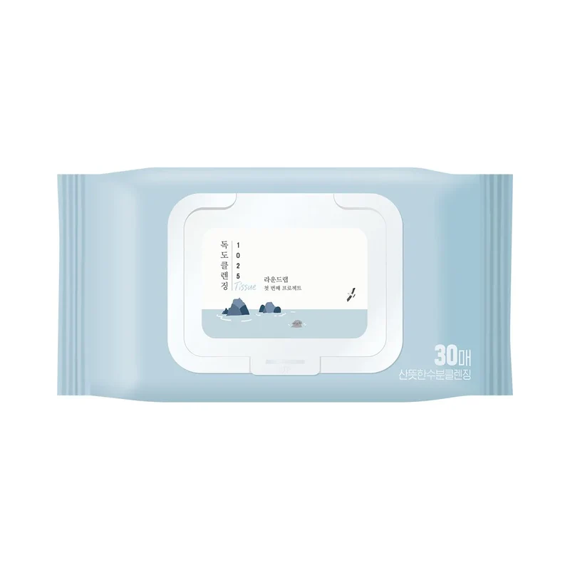 [Self-operated] South Korea ROUND LAB Rouenlai 1025 Dokdo Makeup Remover Wipes 30 Pieces Cleansing Cotton Pads Eye Lips Gentle Cleansing