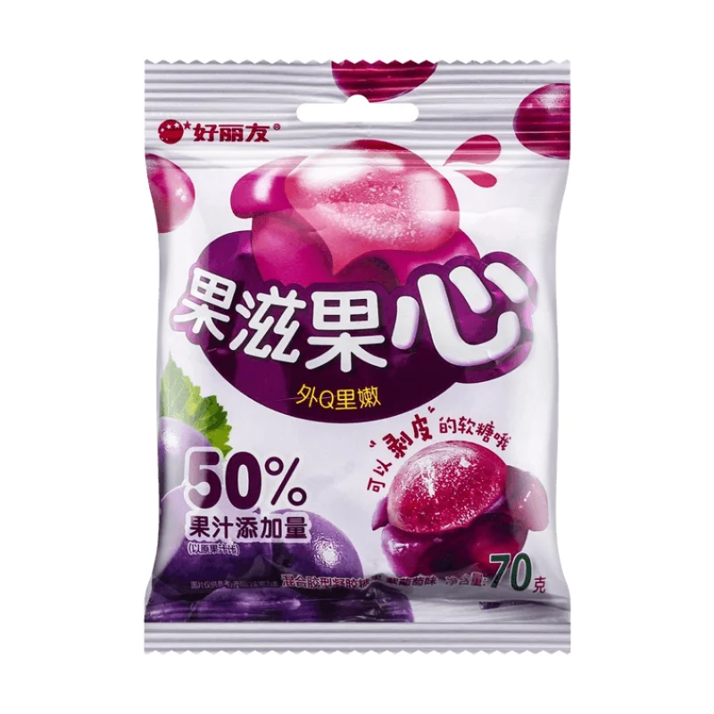 [Self-operated] Korean ORION Orion Fruity Fruit Sandwich Soft Candy Purple Grape Flavor 70g Peelable Soft Candy Gummy Candy Internet Celebrity High-value Children's Snacks Candy Snacks