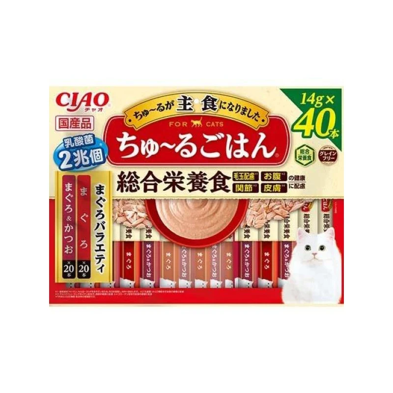 [Self-operated] Japan CIAO Inabao cat snacks Churu Miaohao Churu nutritious soft meat sauce delicious cat strips 40 pieces tuna + tuna bonito mixed flavor comprehensive nutrition added
