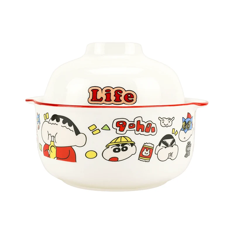 【Self-operated】China Crayon Shin-chan Ceramic Instant Noodle Bowl Instant Noodle Bowl Soup Bowl with Lid Microwaveable 650ml+450ml