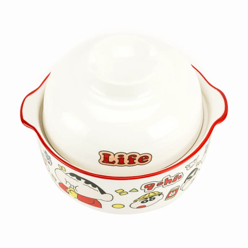 【Self-operated】China Crayon Shin-chan Ceramic Instant Noodle Bowl Instant Noodle Bowl Soup Bowl with Lid Microwaveable 650ml+450ml