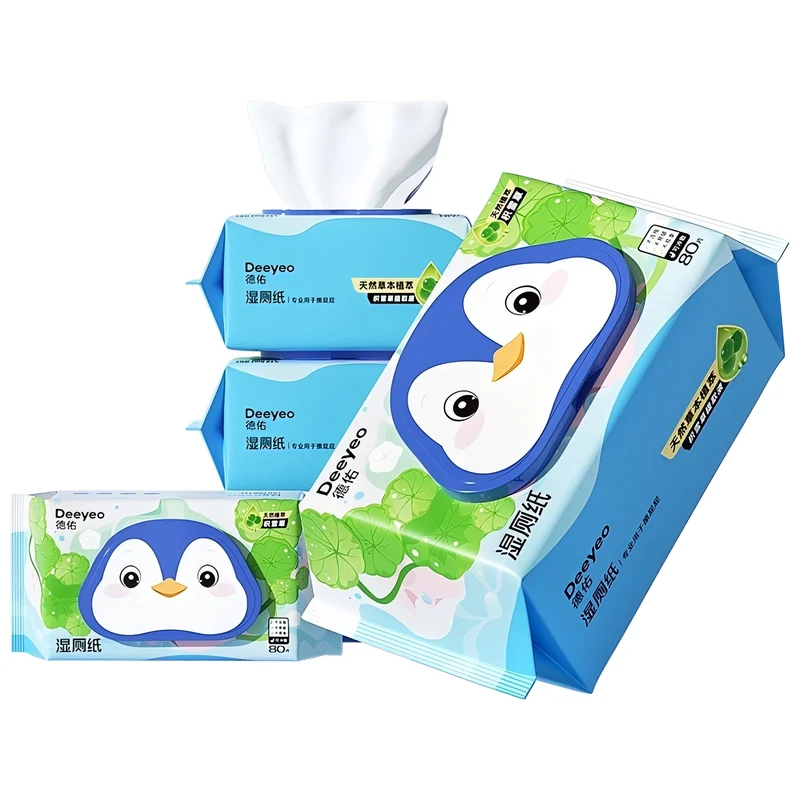 [Self-operated] China Deeyeo Deyou Penguin Centella Asiatica Limited Edition Wet Toilet Paper 80 pieces/pack 1 pack Family Affordable Toilet Cleaning Wet Wipes