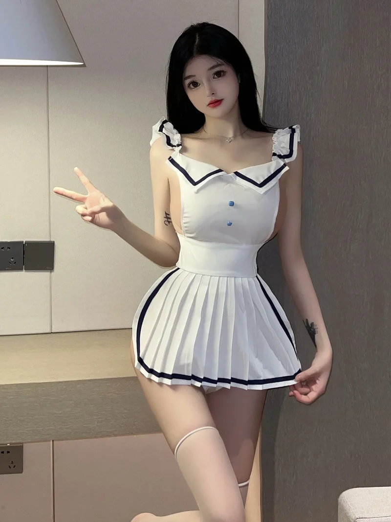 [US warehouse] Sexy maid sweet bow loli backless lace-up apron student uniform French backless slim color matching sweet girl dress