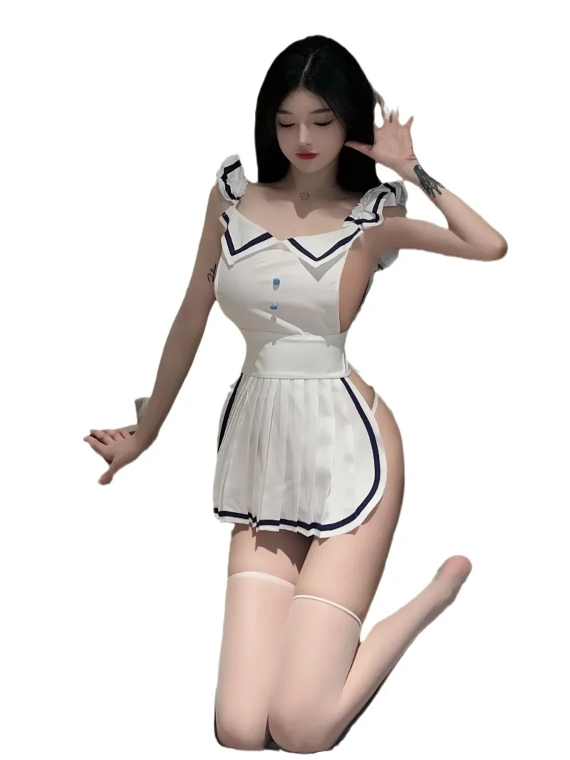 [US warehouse] Sexy maid sweet bow loli backless lace-up apron student uniform French backless slim color matching sweet girl dress