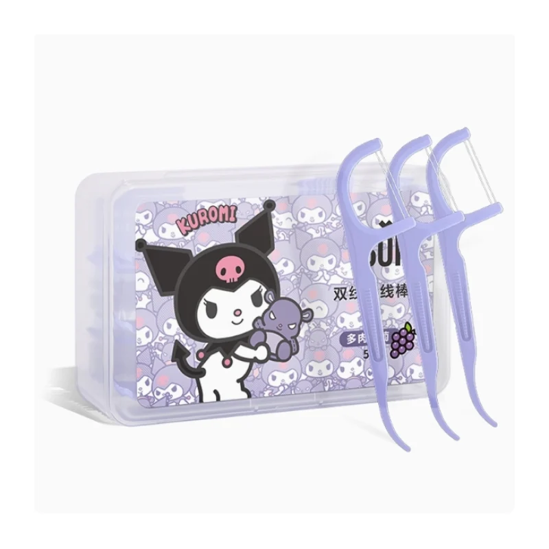 [Self-operated] China BOP Pop Fruit Flavor Ultra-fine Dental Floss Stick Succulent Grape Flavor Sanrio Joint Model 50 Pieces Disposable Toothpicks and Dental Floss Household Large Package Dental Floss Stick Toothpick Wire