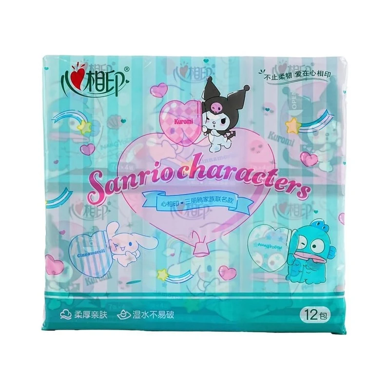 [Self-operated] China Heart to Heart Sanrio Joint-Kulomi Series Portable Handkerchief Tissue Paper Napkins 7 Sheets/Pack * 12 Packs Embossed Facial Tissue Paper Napkins Portable Bag