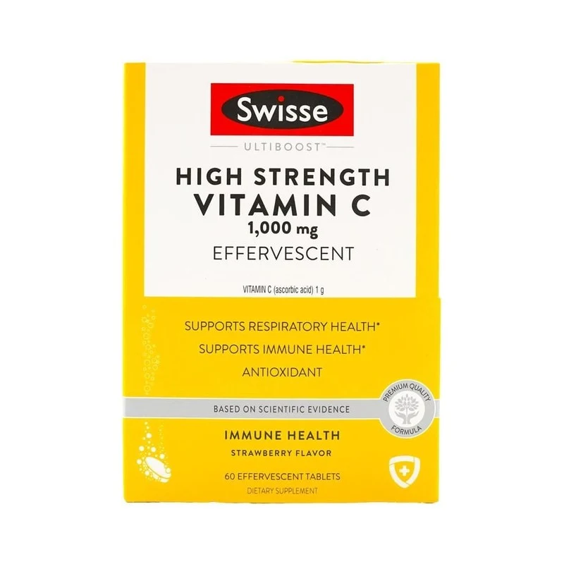 [Self-operated] Australian SWISSE Effervescent Vitamin C 1000mg Dissolvable Vitamin VC Tablets 60 Tablets #Strawberry flavor Enhances immunity Promotes collagen formation Beauty and anti-oxidation