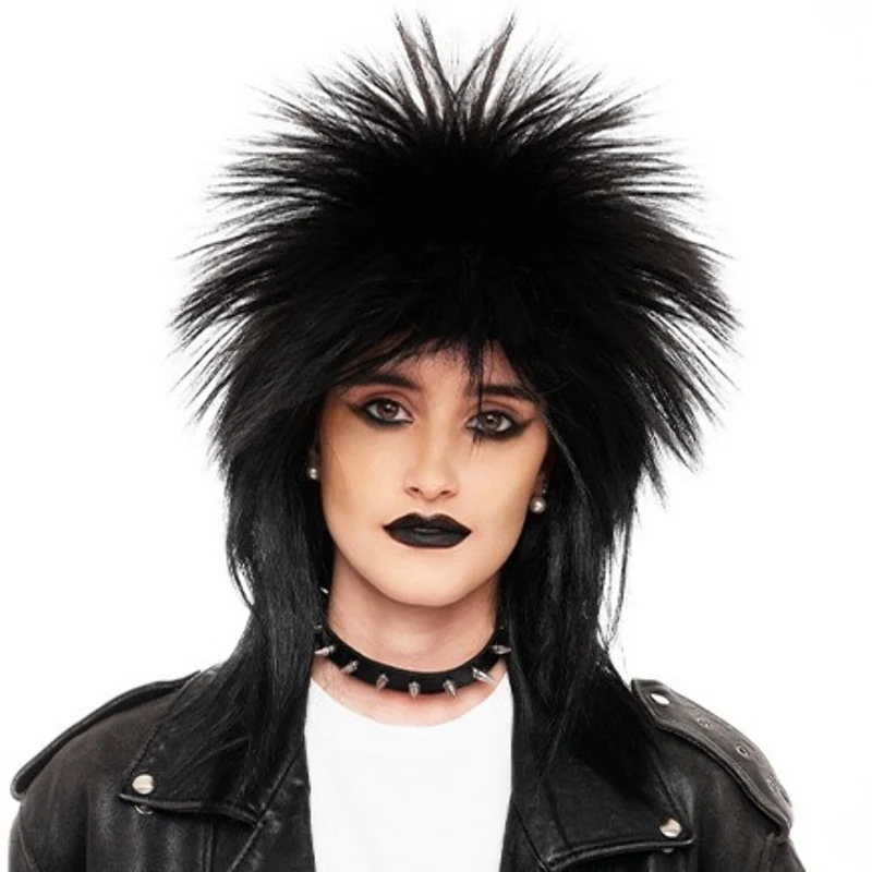 Punk-Perücke lang, schwarz