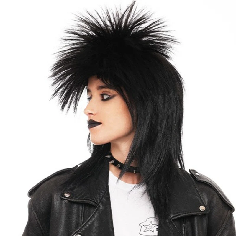 Punk-Perücke lang, schwarz
