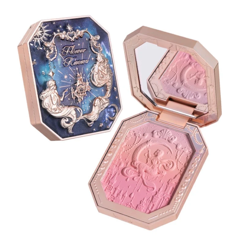 【Self-operated】China Flower Knows Moonlight Mermaid Series Gem Blush Three-color Gradient Matte Contouring Highlighter #05 Siren Song Sunset Color 5g Lightly sweep on the apple cheeks to create a Korean-style watery feeling, naturally brighten the watery feeling three-dimensional makeup