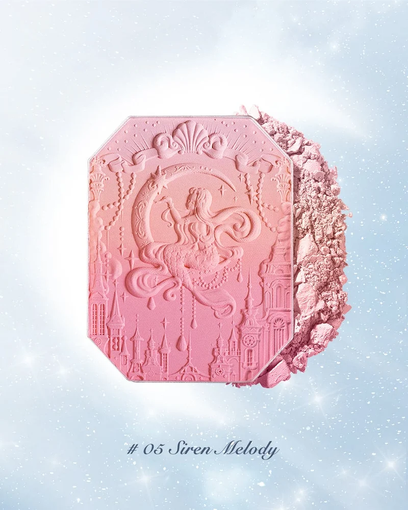 【Self-operated】China Flower Knows Moonlight Mermaid Series Gem Blush Three-color Gradient Matte Contouring Highlighter #05 Siren Song Sunset Color 5g Lightly sweep on the apple cheeks to create a Korean-style watery feeling, naturally brighten the watery feeling three-dimensional makeup