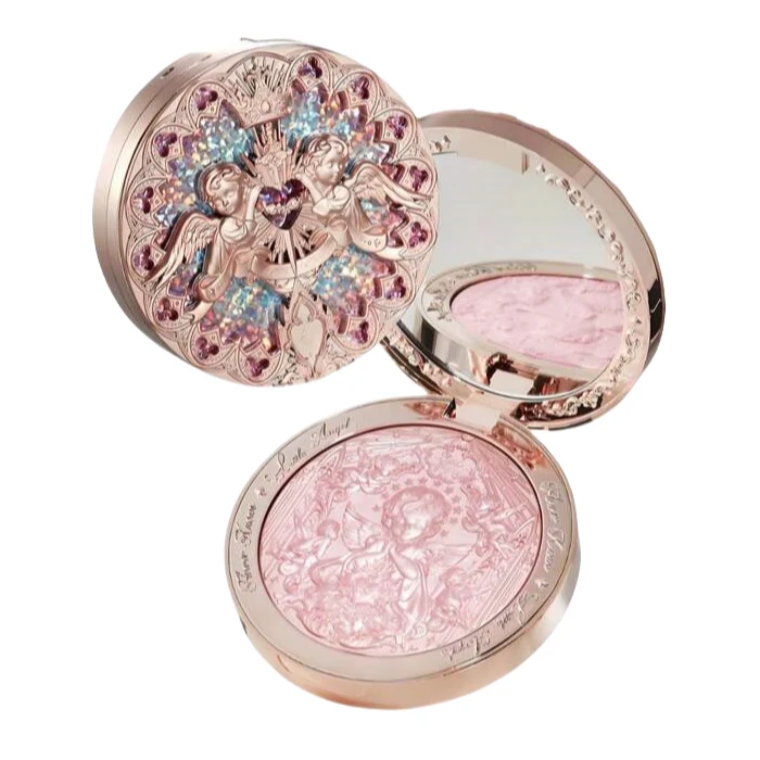 [Self-operated] China Flower Knows Little Angel Series Embossed Highlighter Powder #M02 Angel Strawberry Cold Tone White Pink 8g Can be used to set makeup under the eyes and connect blush to naturally brighten the watery three-dimensional makeup