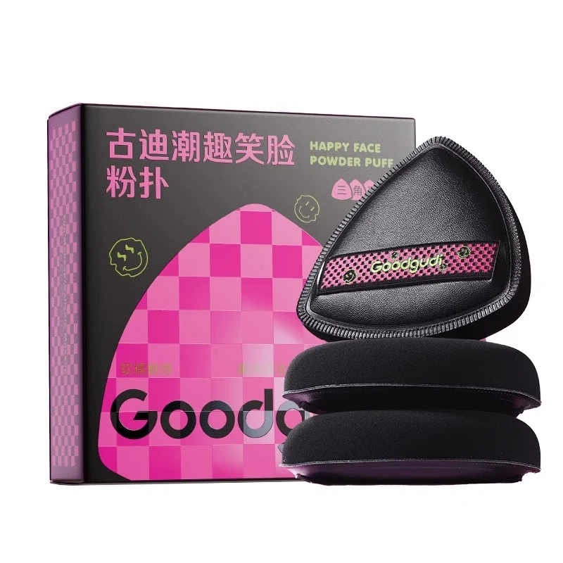 【Self-operated】China Goood Goody trendy smiley face powder puff peach heart-shaped new black pineapple 1 pack for base makeup without absorbing powder to set makeup dry and wet dual-use loose powder air cushion breathable sponge