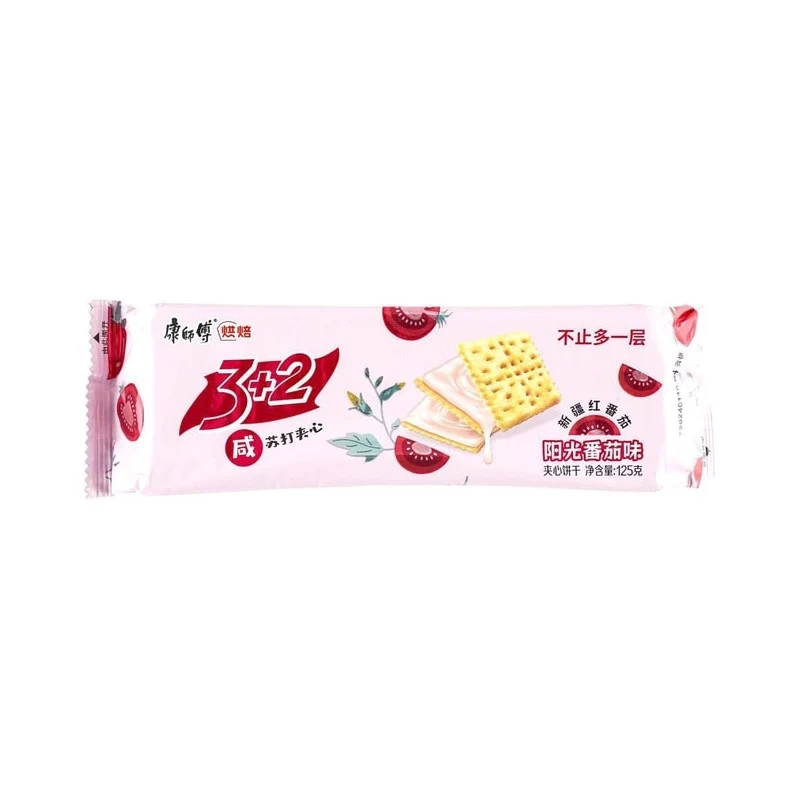 【Self-operated】China MASTER KONG 3+2 Soda Sandwich Biscuits Tomato Salad Flavor 125g Breakfast Snack Biscuits Snacks