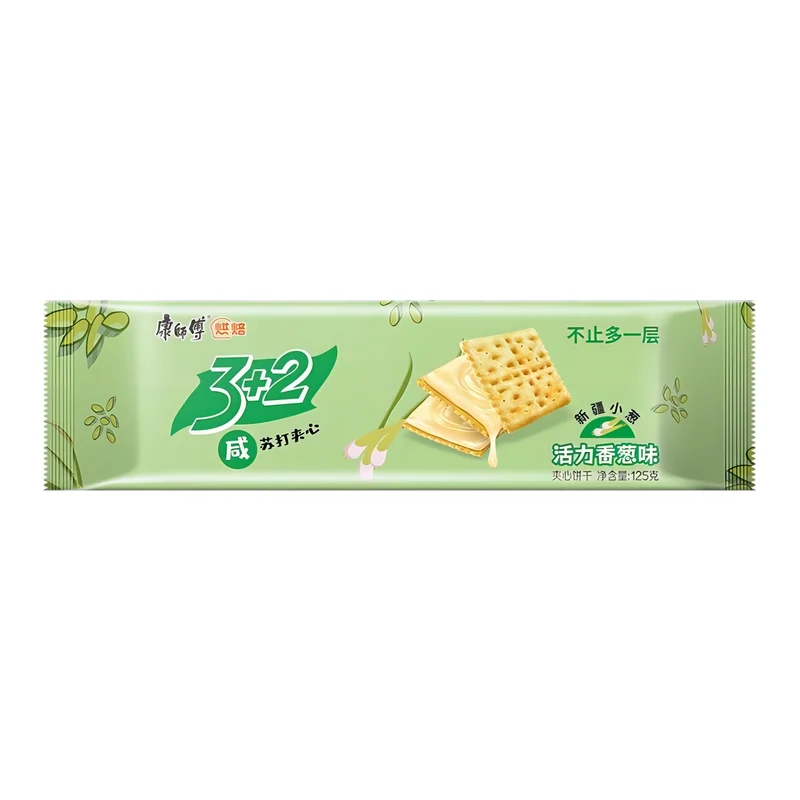 【Self-operated】China MASTER KONG 3+2 Soda Sandwich Biscuits Vitality Scallion Flavor 125g Breakfast Snack Biscuits Snacks