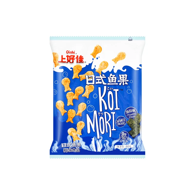 [Self-operated] China OISHI Shanghaojia Japanese fish fruit seaweed flavor 80g casual puffed snacks office snacks essential children's snacks for watching TV series