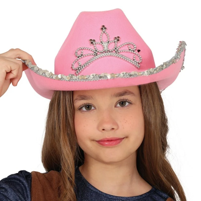 Rosa Cowgirl-Hut Krone für Kinder