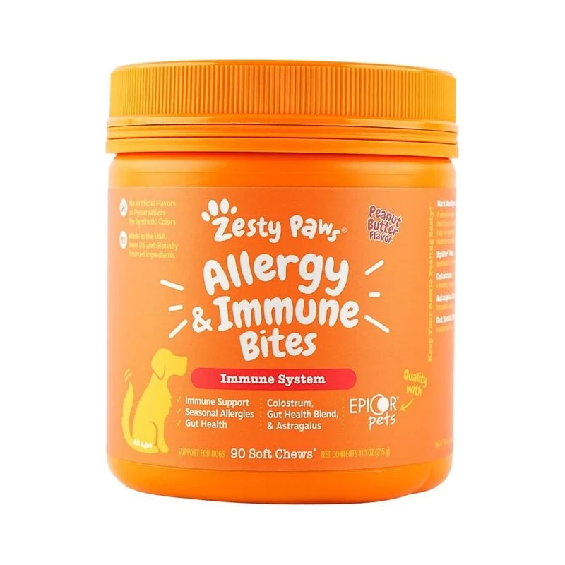 [Self-operated] American ZESTY PAWS Happy Paw for Dogs to Improve Immune System 90 Tablets Anti-allergic Hair Beauty Skin Care Contains Probiotics Pet Nutrition and Health